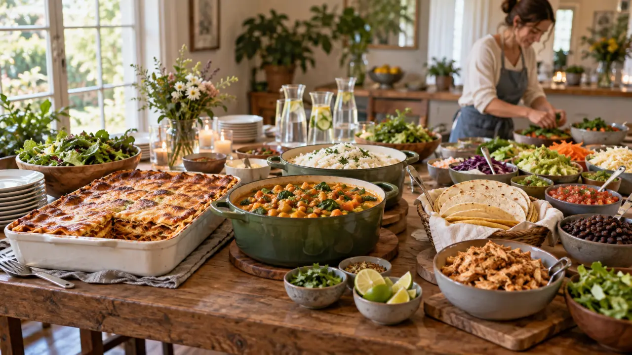 Repas facile pour 20 personnes : 3 menus, les bonnes quantités et un planning sans stress