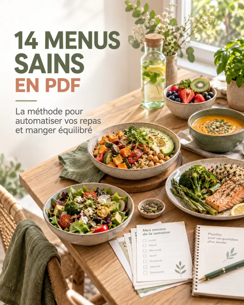14 menus sains en PDF : la méthode pour automatiser vos repas et manger équilibré