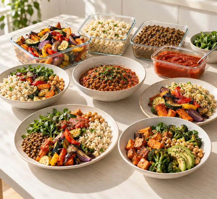 Recettes batch cooking variées préparées pour cinq dîners de la semaine