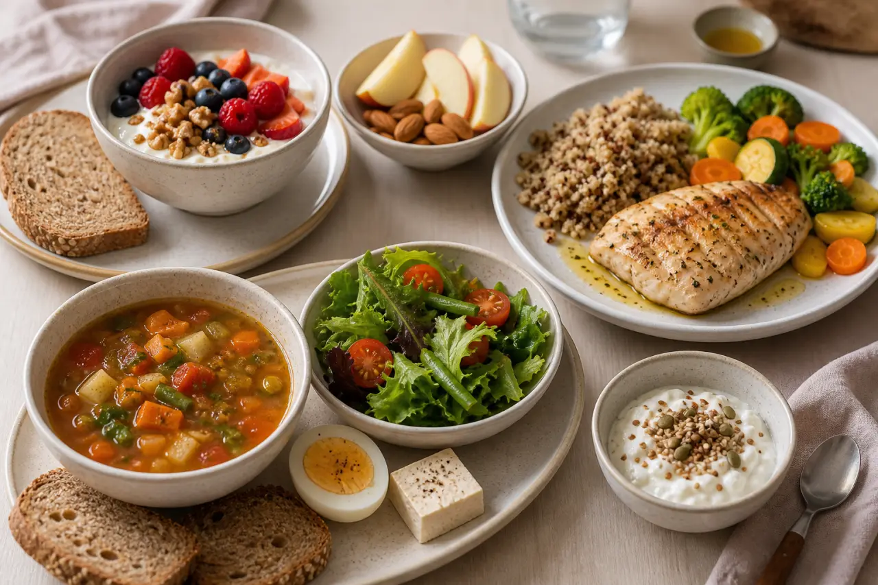 Menu équilibré femme 70 ans : 3 repas, 2 collations et protéines au bon niveau