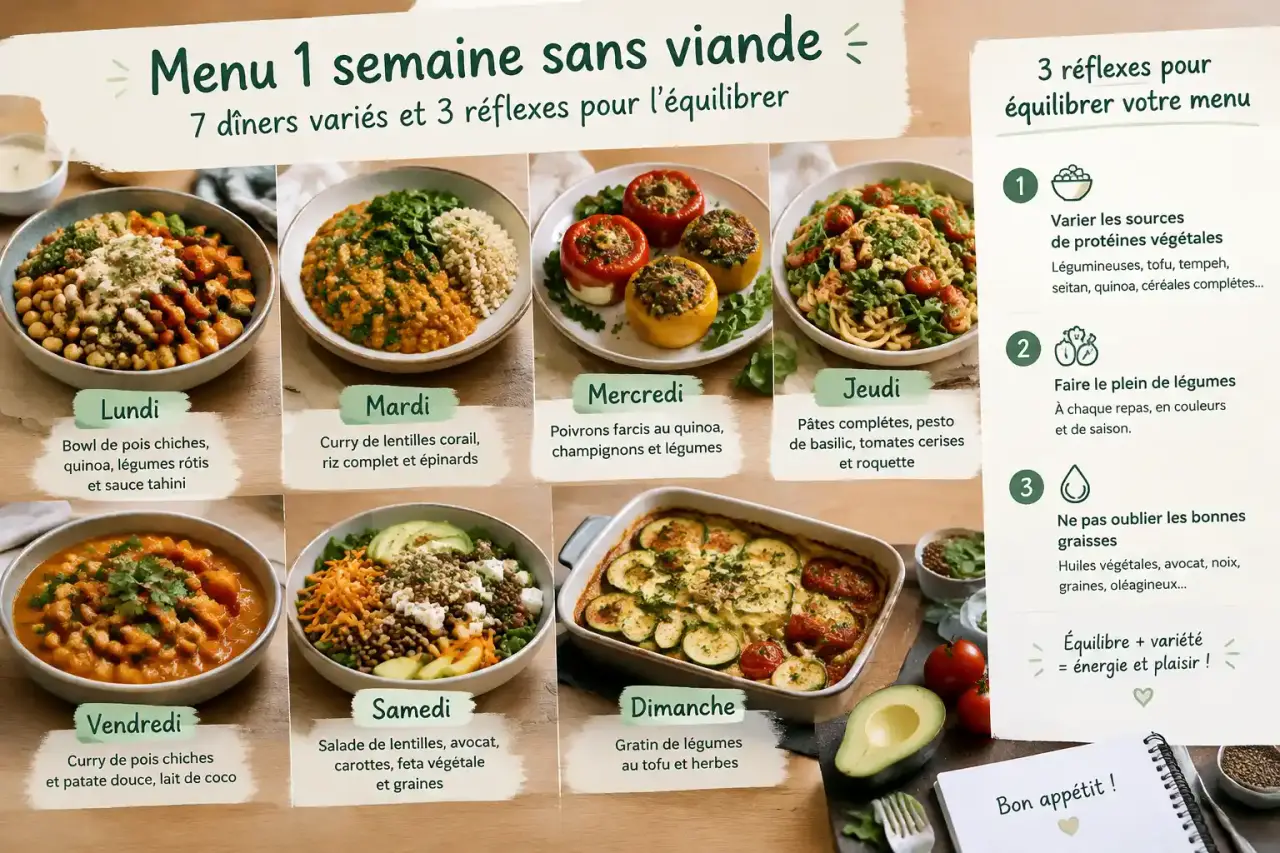 Menu 1 semaine sans viande : 7 dîners variés et 3 réflexes pour l’équilibrer