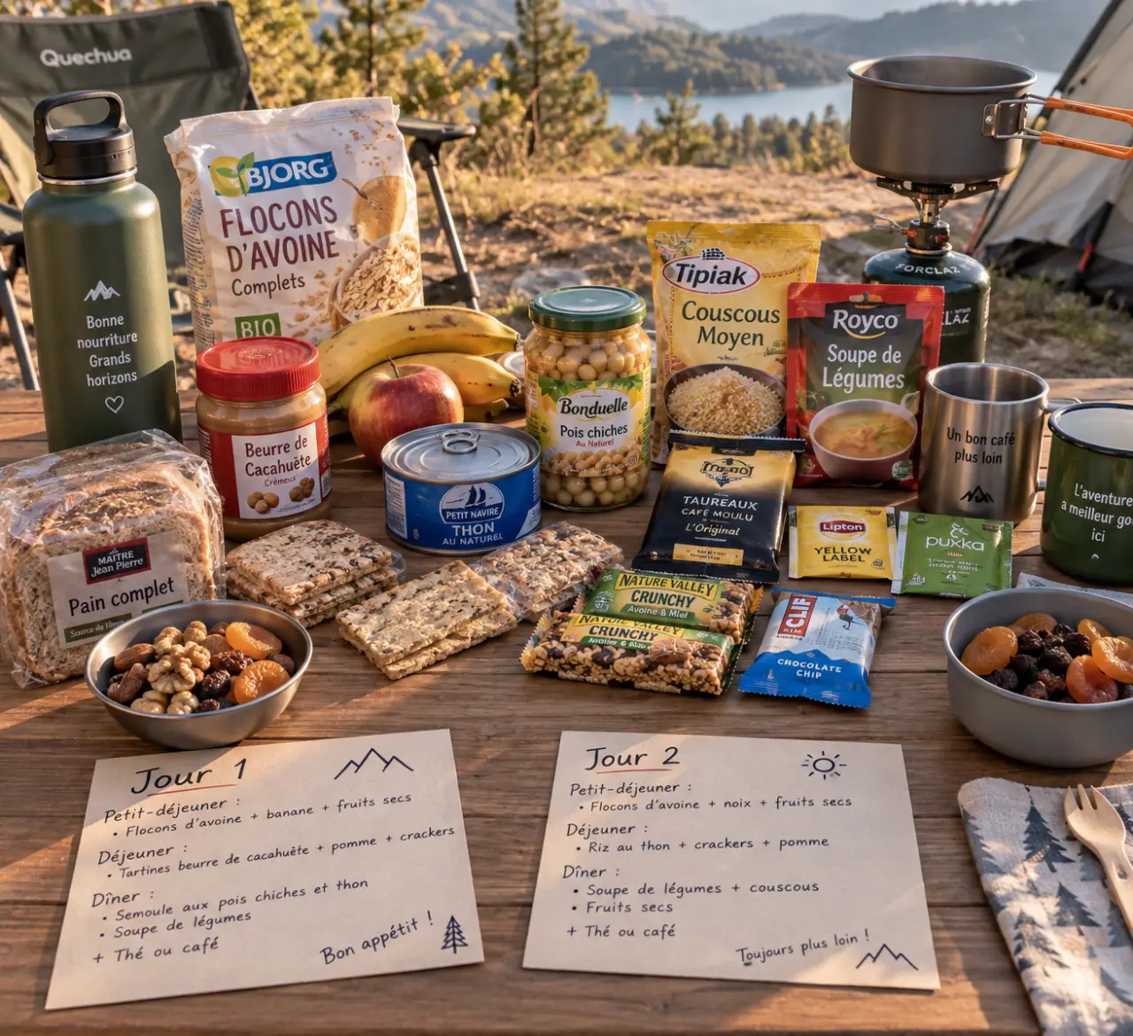 Repas camping sans frigo : 2 jours de menus simples, variés et sûrs