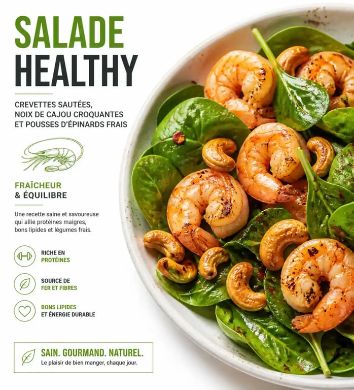 Salade healthy aux crevettes et noix de cajou