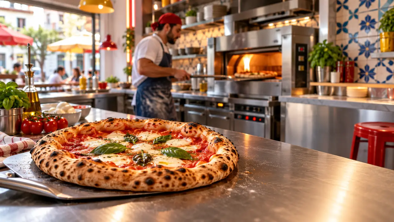 Pizza napolitaine artisanale avec une pâte gonflée et des bords dorés