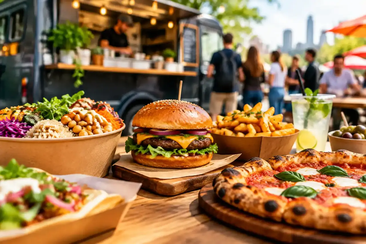 Burger gourmet et frites croustillantes dans une ambiance urbaine