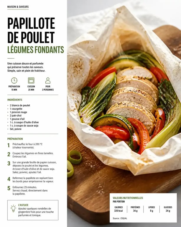 Papillote de poulet healthy aux légumes fondants