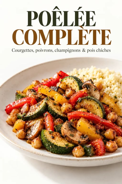 Recettes légumes faciles : poêlée de courgettes, poivrons, champignons et pois chiches