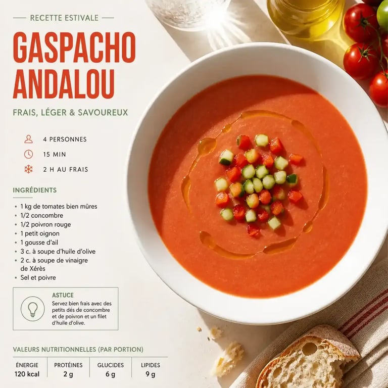 Idée repas canicule : gaspacho froid rafraîchissant en été