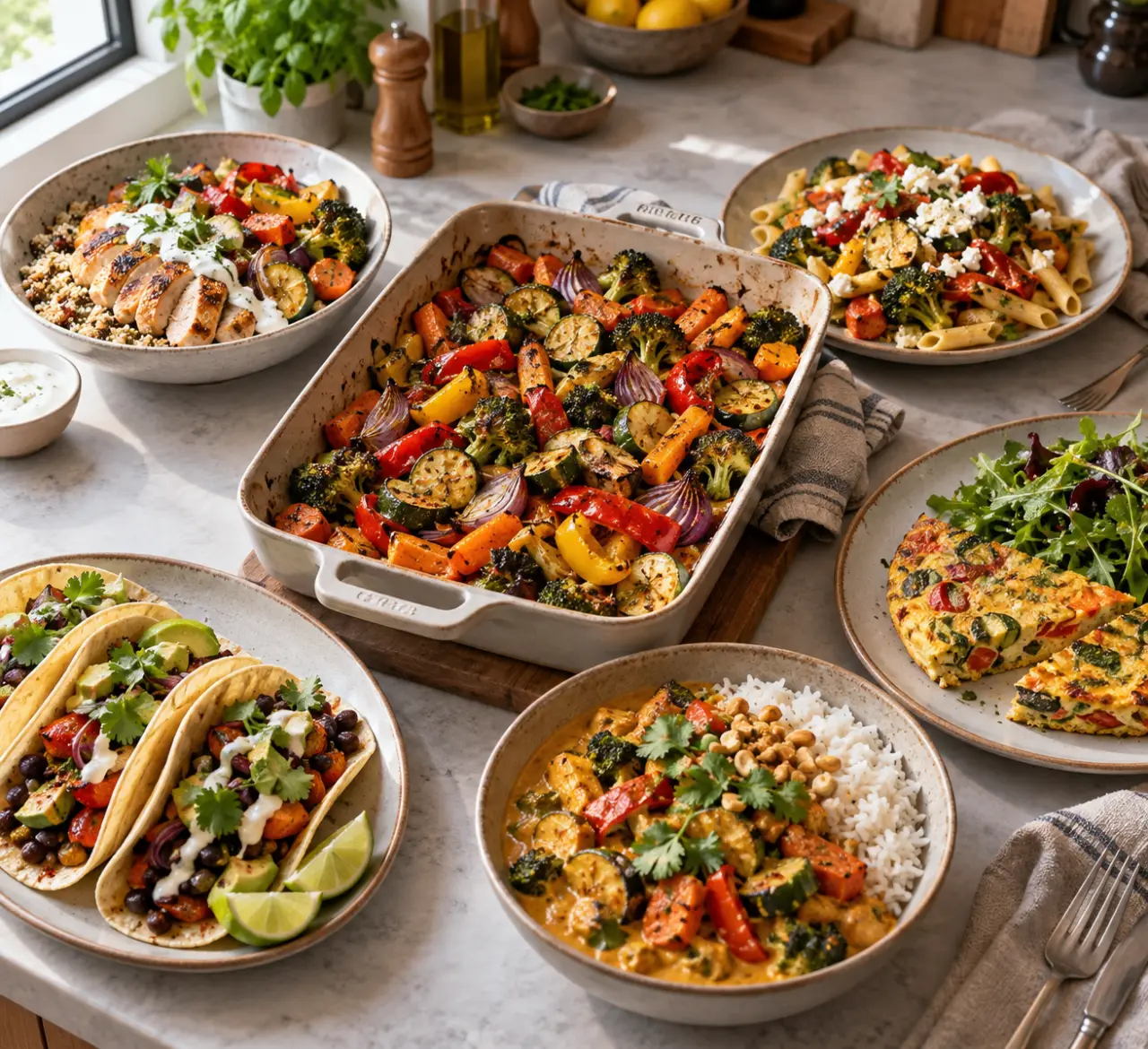 5 dîners variés avec une seule base de légumes, la méthode batch cooking