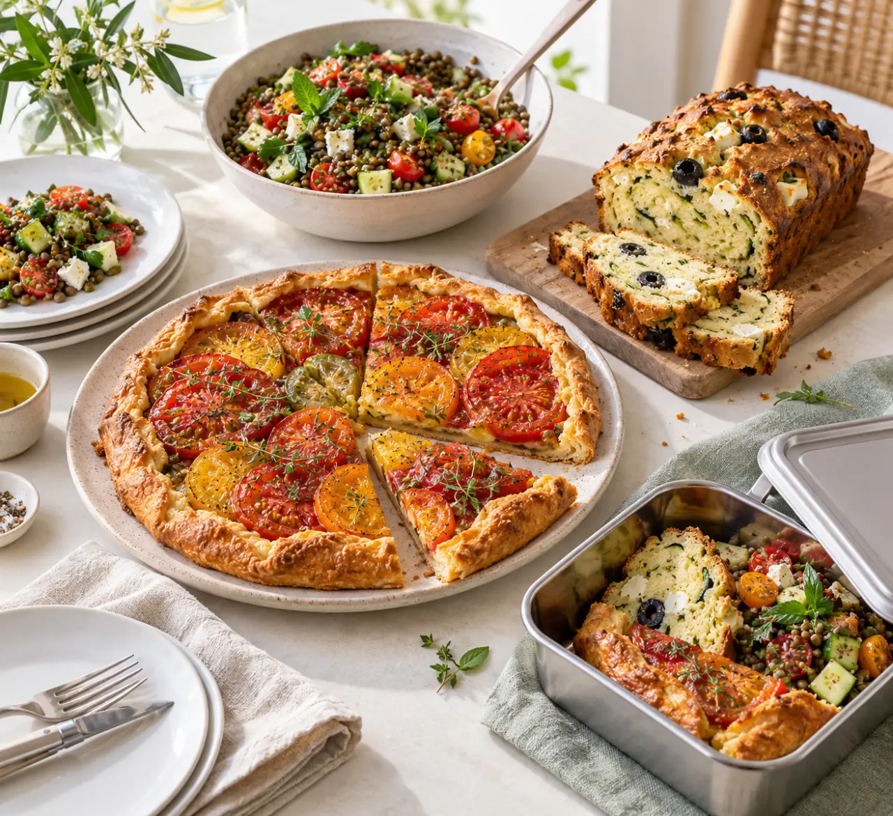 Recettes végétariennes été pour pique-nique : tarte aux tomates et cake à la courgette