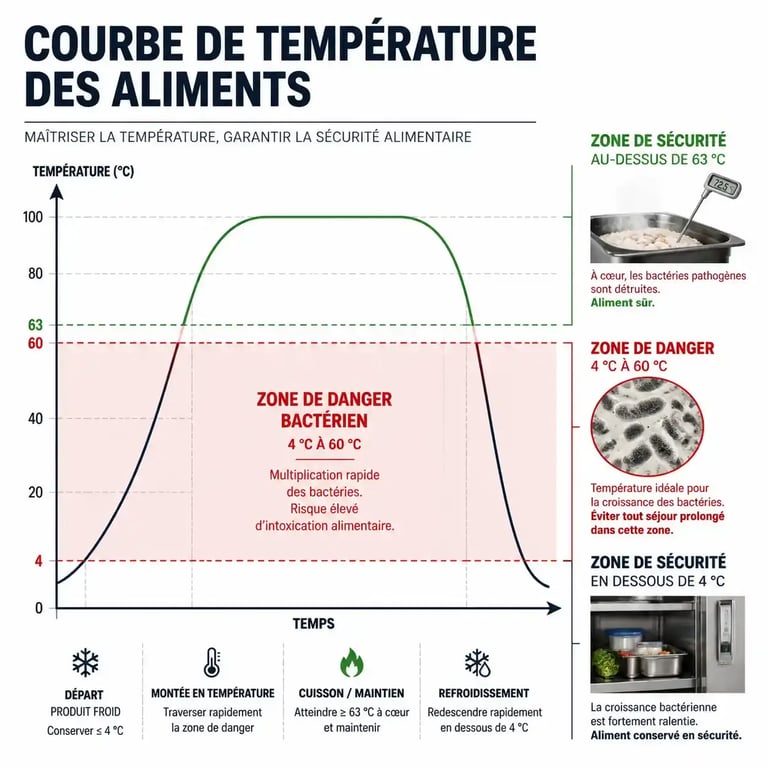 Infographie sur la zone de danger bactérien pour garder un plat chaud plusieurs heures