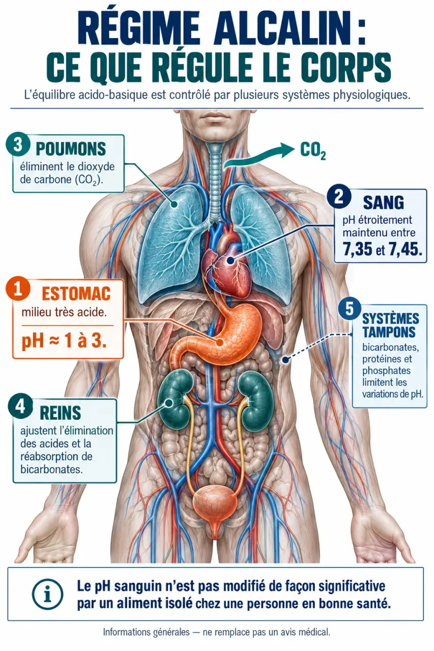 Régime alcalin et rôle des poumons, des reins et du sang dans l’équilibre acido-basique