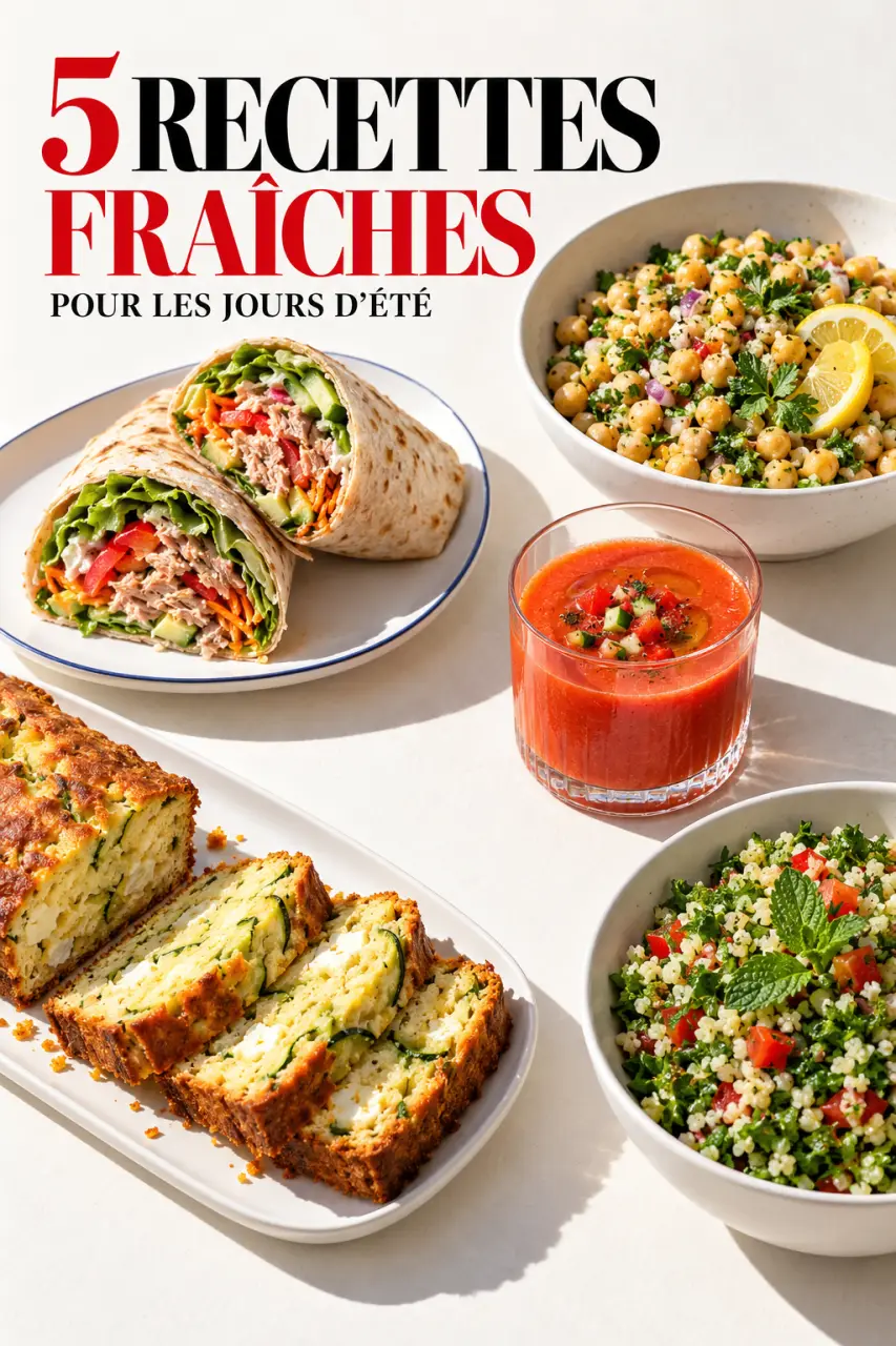 Idées recettes froides : salade de pois chiches, wraps, gaspacho et cake salé