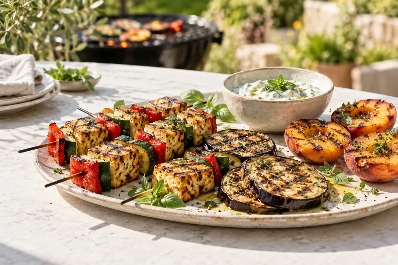 Recettes végétariennes été au barbecue : brochettes de tofu et légumes grillés