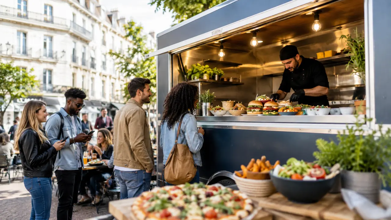 Burger gourmet et frites croustillantes en gros plan, ambiance urbaine de nuit