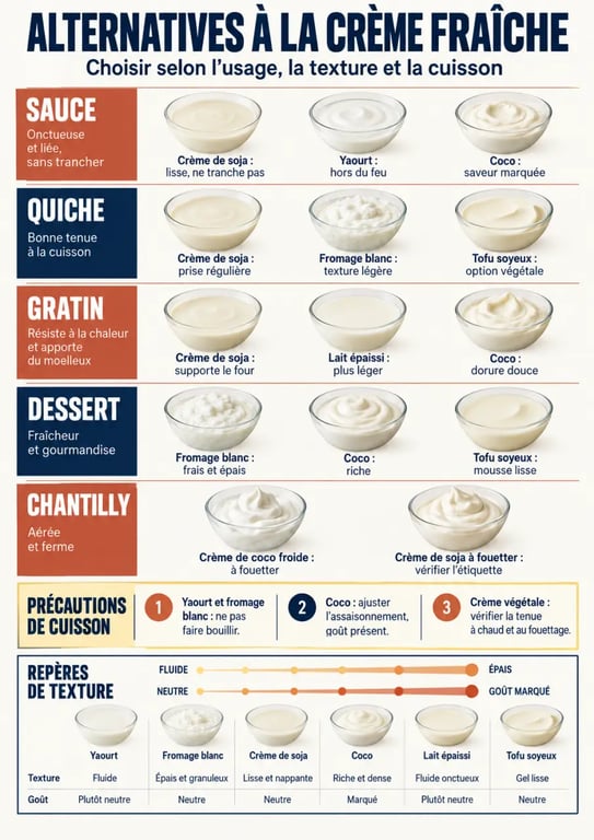 Comment remplacer la crème fraîche : alternatives classées par usage et texture
