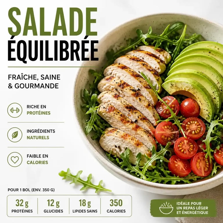 Salade healthy au poulet et avocat dans un bol