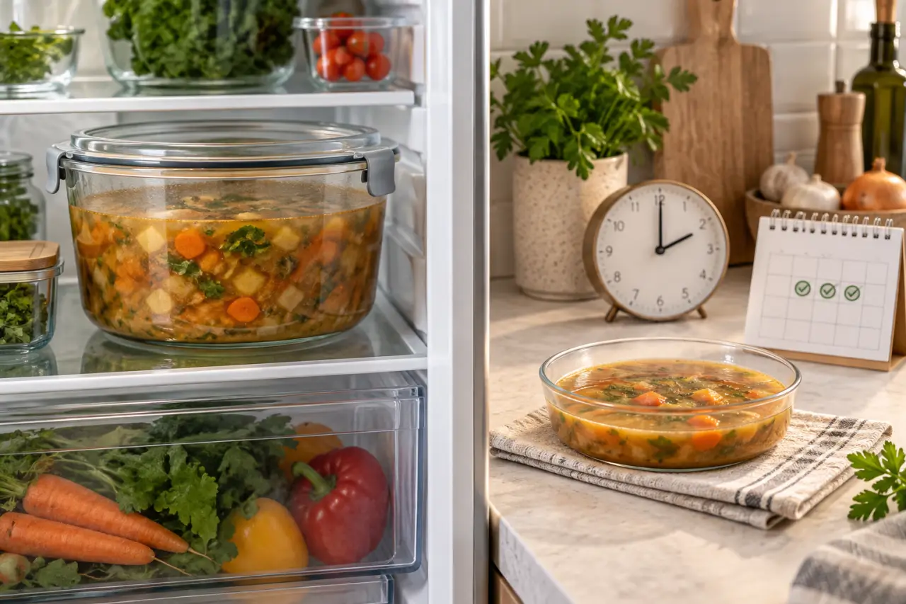 Conserver une soupe maison : 2 heures pour la refroidir, 3 jours au réfrigérateur