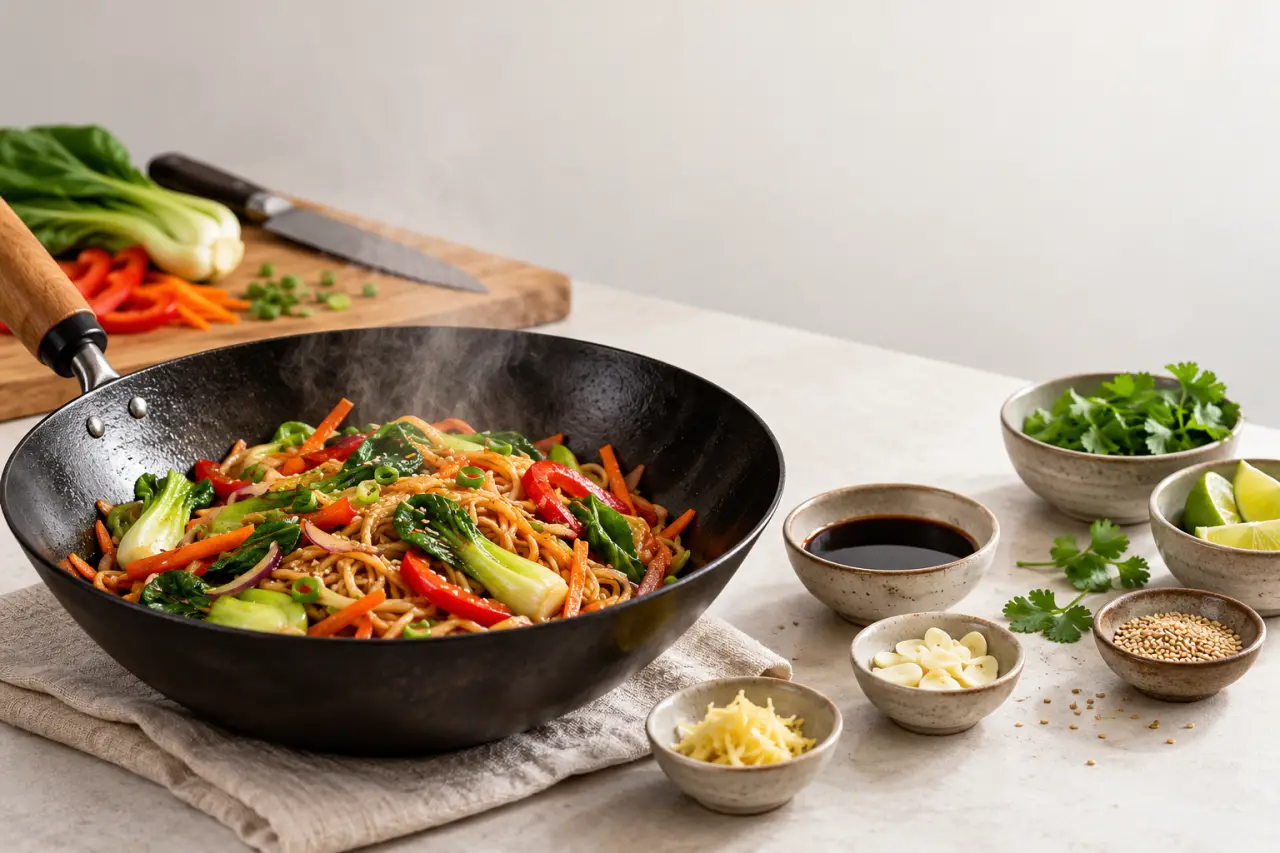 Mise en place pour idées recettes asiatiques faciles au wok